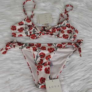 Agua Bendita Floral 2-Piece Swimwear Tamarindo Top Cidron Bermelo Bikini Sz XS